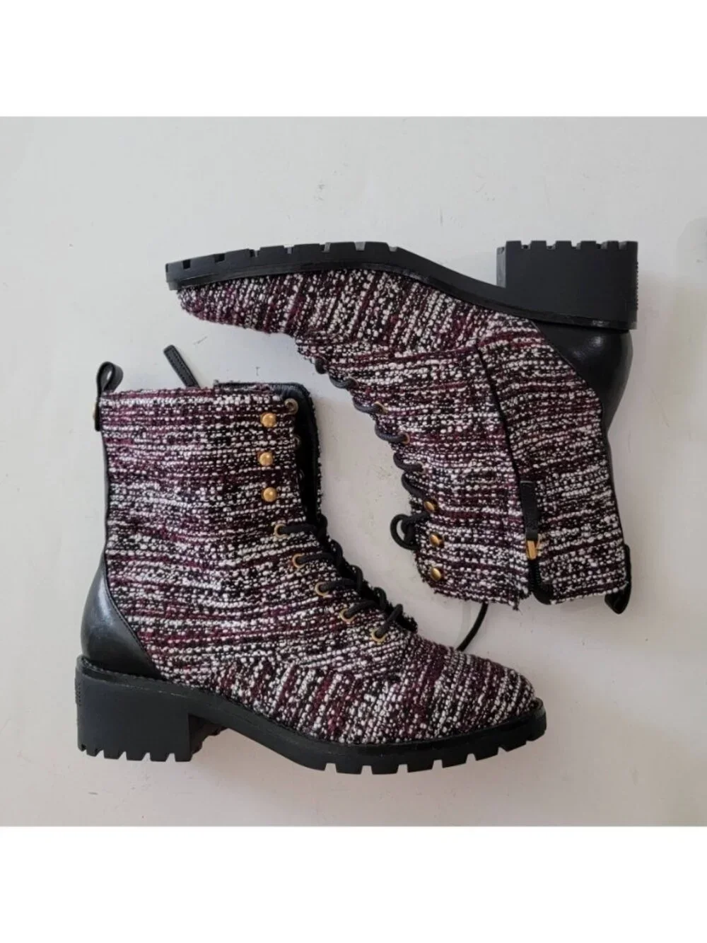 NEW Tory Burch Tweed Lug Sole Combat Boots Grunge Goth Indie Twee 90s Womens 9